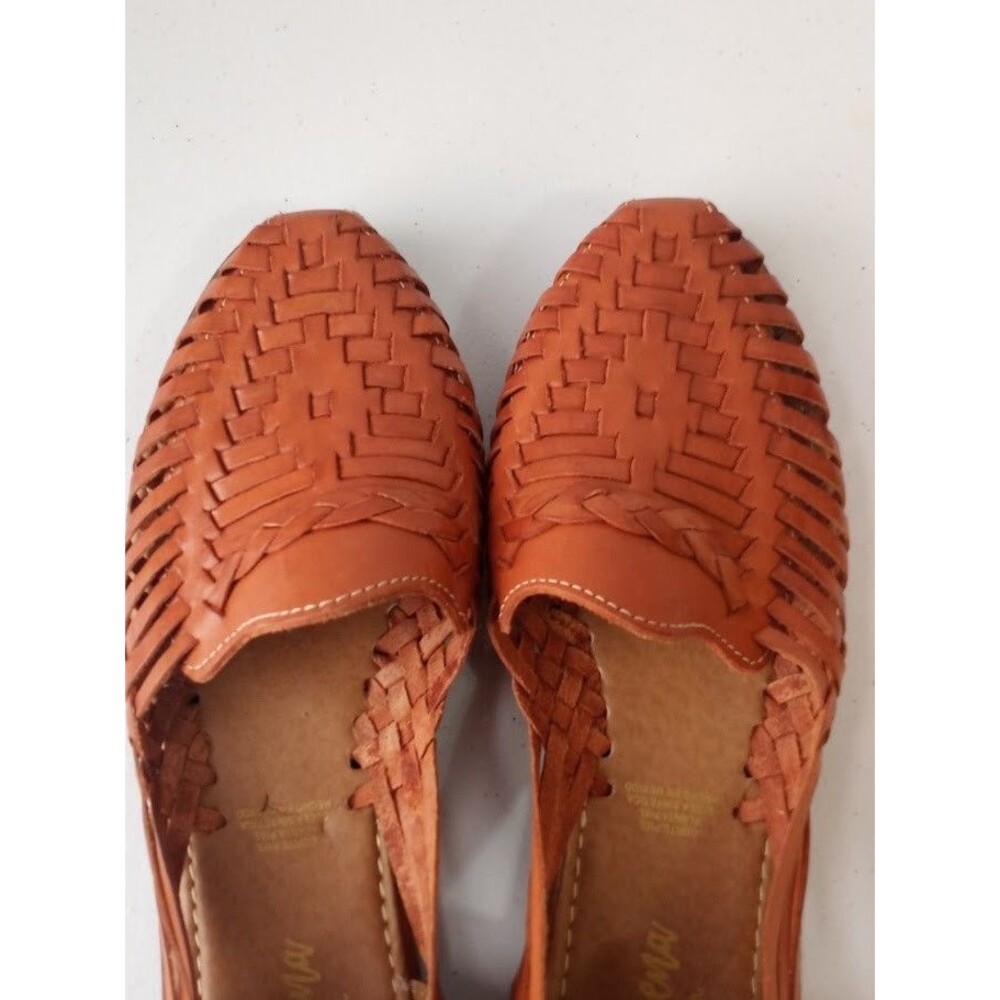 Macarena Collection Women’s Brown Leather Huarache Flats Woven Slip On  Size 8 - Picture 7 of 13